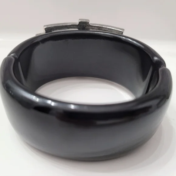 Statement Black & Silver Rhinestone Cuff Bracelet  Art Deco Glam - Picture 9 of 9